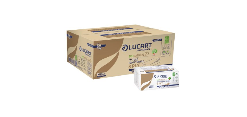 Asciugamani piegati a Z EcoNatural Plastic Free - 17 gr - 23,5 x 21,5 cm - goffratura corda - avana - Lucart - pacco da 198 pezzi