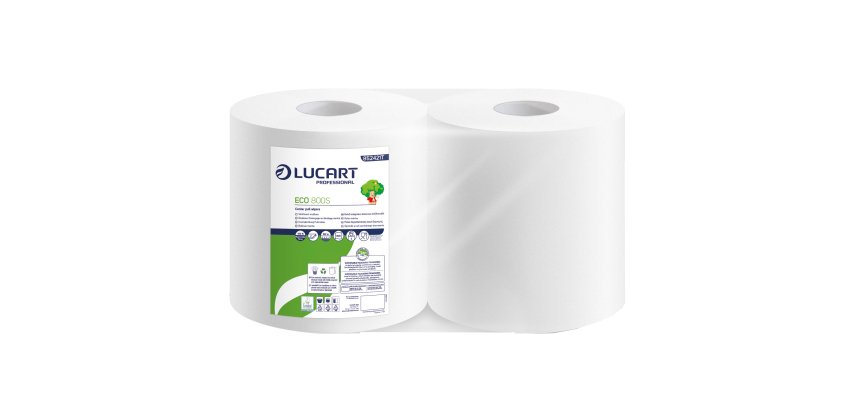 Bobina asciugatutto Eco 800S - 2 veli - 18,5 gr - diametro 26 cm - H 21,5 cm x 192 m - microgoffrata - Lucart