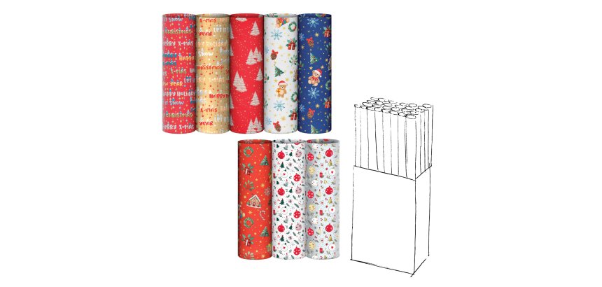 Rotolo carta regalo riciclata fantasie natale - 70cmx200m - fantasie assortite - Rex Sadoch