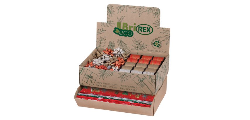 Espositore Ecocarta fantasie natale - carta regalo/stelle/rocchetti - fantasie assortite - Rex Sadoch