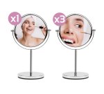 Specchio per trucco - con ingrandimento x3 - diametro specchio 15,5 cm - altezza 32 cm - grigio - Girmi