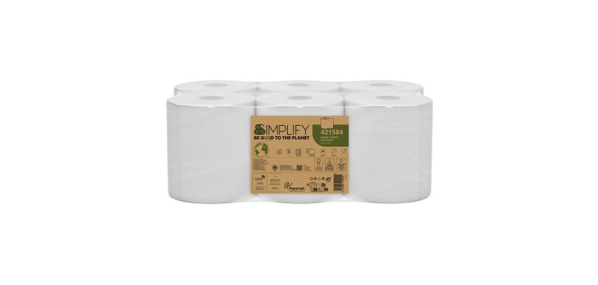 Asciugamani in rotolo Autocut Simplify - 196 mm x 130 mt - diametro 18,5 cm - 2 veli - 19,5 gr - goffratura micro - bianco - Paperne t