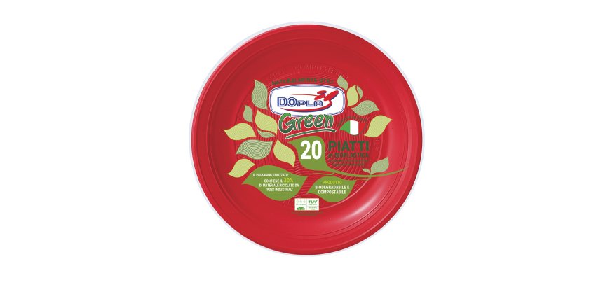 Piatto frutta - compostabile - diametro 17 cm - rosso - Dopla - conf. 20 pezzi