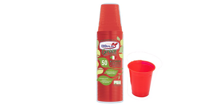 Bicchieri monouso - compostabili - 200 ml - rosso - Dopla - conf. 50 pezzi