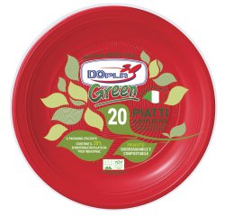 Piatto piano - compostabile - diametro 22 cm - rosso - Dopla - conf. 20 pezzi
