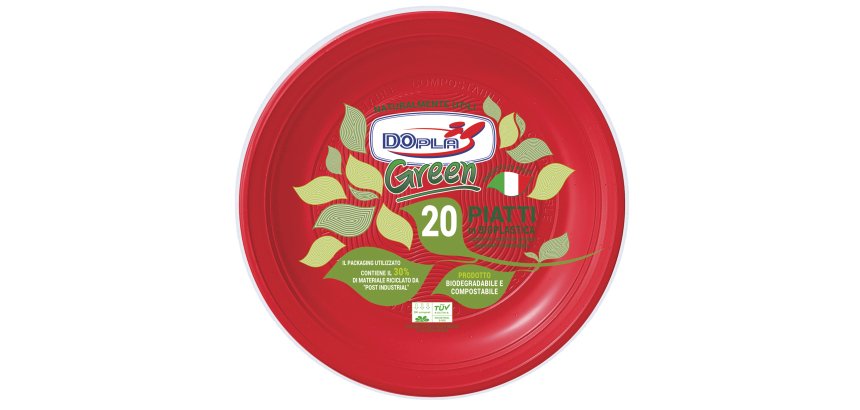 Piatto piano - compostabile - diametro 22 cm - rosso - Dopla - conf. 20 pezzi