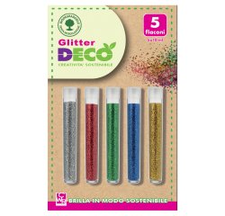 Glitter Bio grana fine - 10ml - colori assortiti - Deco - blister 5 flaconi