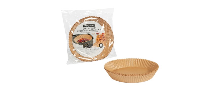 Vaschette cartaforno per friggitrice ad aria - in busta - diametro 20 cm - altezza 4,5 cm - avana - Perfetto Kitchen - conf. 25 pezz i