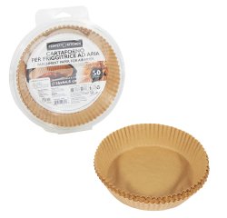Vaschette cartaforno per friggitrice ad aria - in astuccio - diametro 16 cm - altezza 4,5 cm - avana - Perfetto Kitchen - conf. 50 p ezzi