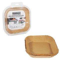 Vaschette cartaforno per friggitrice ad aria - in astuccio - 16 x 16 x 4,5 cm - avana - Perfetto Kitchen - conf. 50 pezzi
