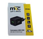 Caricatore USB -  20W -  1 USB-C + 1 USB-A - Nero - MKC Melchioni