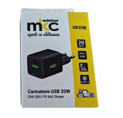 Caricatore USB -  20W -  1 USB-C + 1 USB-A - Nero - MKC Melchioni