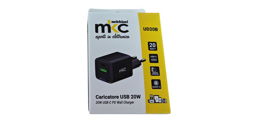 Caricatore USB -  20W -  1 USB-C + 1 USB-A - Nero - MKC Melchioni