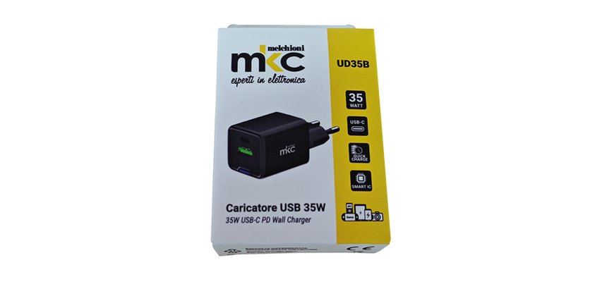 Caricatore USB -  35W -  1 USB-C + 1 USB-A - Nero - MKC Melchioni