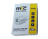 Caricatore USB -  35W -  1 USB-C + 1 USB-A - Bianco -MKC Melchioni