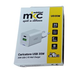 Caricatore USB -  35W -  1 USB-C + 1 USB-A - Bianco -MKC Melchioni