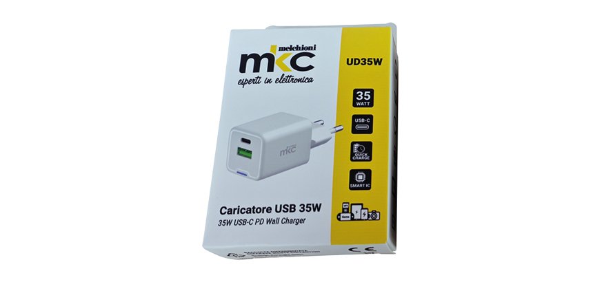 Caricatore USB -  35W -  1 USB-C + 1 USB-A - Bianco -MKC Melchioni