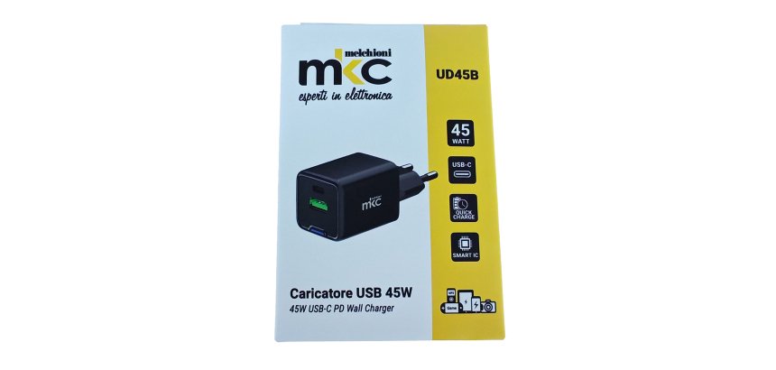 Caricatore USB -  45W -  1 USB-C + 1 USB-A - Nero - MKC Melchioni