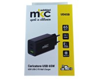 Caricatore USB -  65W -  2 USB-C + 1 USB-A - Nero - MKC Melchioni
