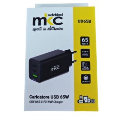 Caricatore USB -  65W -  2 USB-C + 1 USB-A - Nero - MKC Melchioni