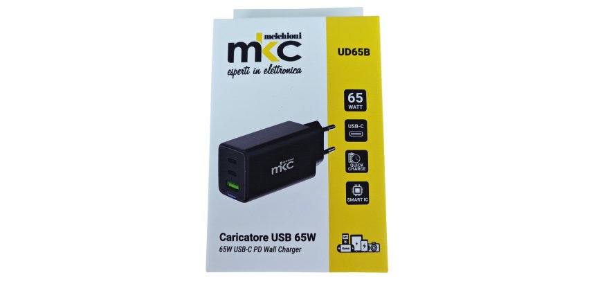 Caricatore USB -  65W -  2 USB-C + 1 USB-A - Nero - MKC Melchioni