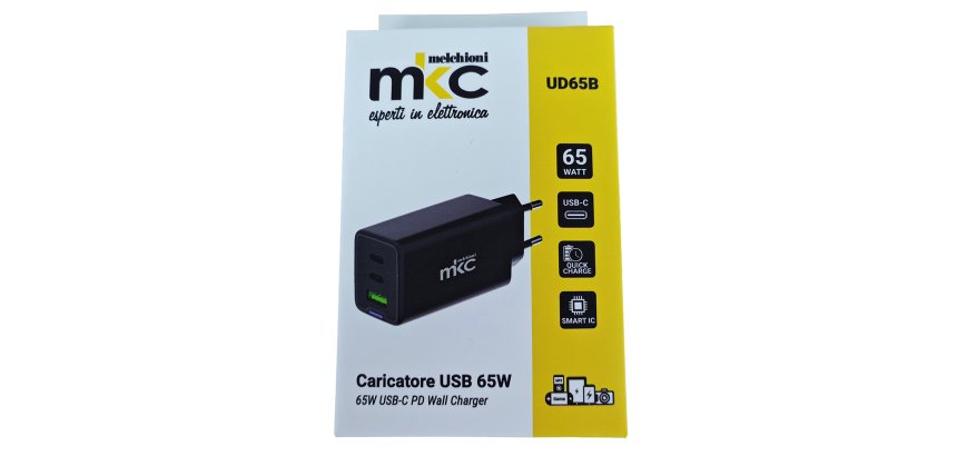Caricatore USB -  65W -  2 USB-C + 1 USB-A - Nero - MKC Melchioni