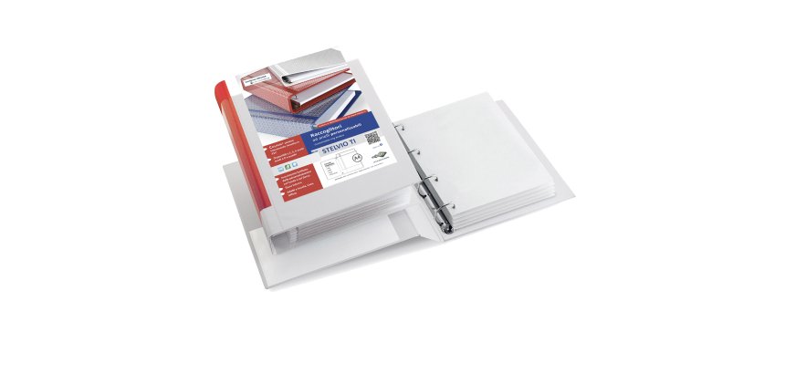 Raccoglitore personalizzabile Stelvio TI - 22 x 30 cm - 4 anelli a D 17 mm - dorso 3 cm - bianco - Sei Rota