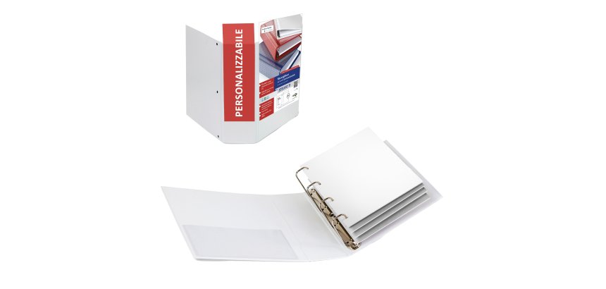 Raccoglitore personalizzabile Stelvio TI - 22 x 30 cm - 4 anelli a Q 65 mm - dorso 9 cm - bianco - Sei Rota