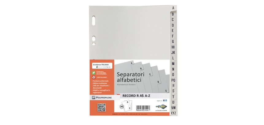Separatore alfabetico A/Z Record R - PP - 15x21 cm - A5 - grigio - Sei Rota
