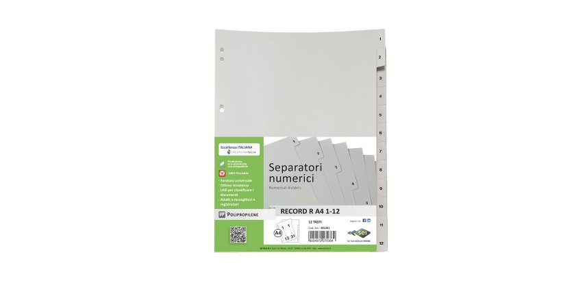 Separatore numerico 1/12 Record R - PP - 21 x 29.7 cm - A4 - Sei Rota
