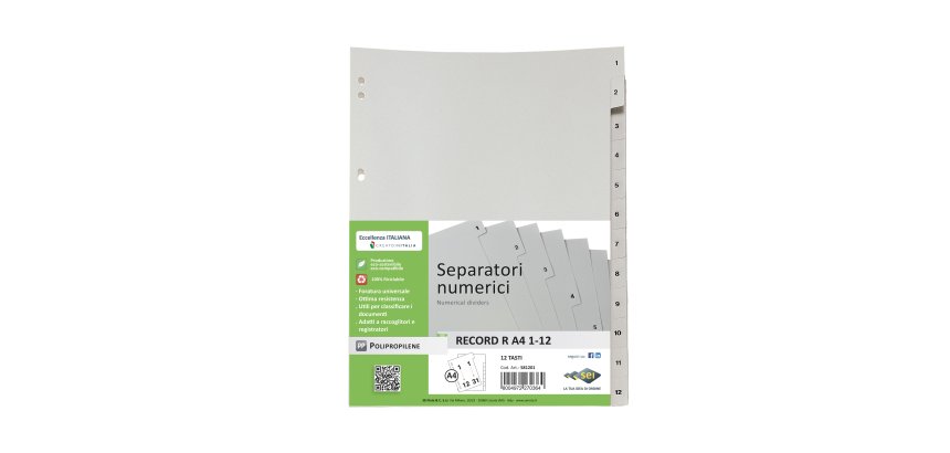 Separatore numerico 1/12 Record R - PP - 21 x 29.7 cm - A4 - Sei Rota