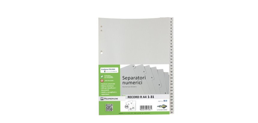 Separatore numerico 1/31 Record R - PP - 21 x 29,7 cm - A4 - grigio - Sei Rota