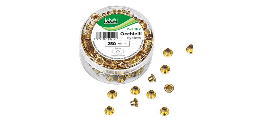 Occhielli ottonati - per occhiellatrice - diametro 5 mm - oro - Lebez - conf. 250 pezzi