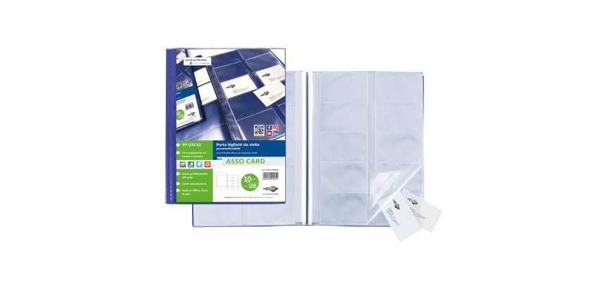 Porta biglietti da visita Asso Card - 21 x 29,7 cm - 10 buste con 10 tasche ciascuna - blu - Sei Rota