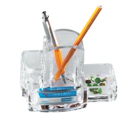 Portacancelleria con portapenne - acrilico - 15 x10 x 9 cm - trasparente - Lebez