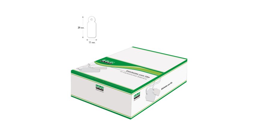 Etichette con filo A385 - 11 x 29 mm - bianco - Lebez - conf. 1000 pezzi
