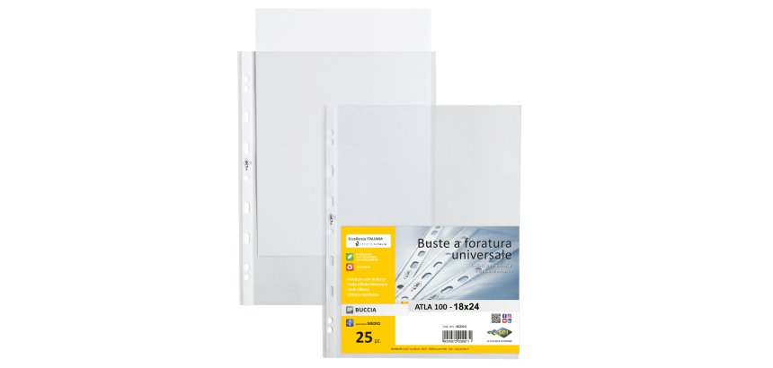 Buste forate Atla - medium - buccia - 18 x 24 cm - trasparente - Sei Rota - conf. 25 pezzi