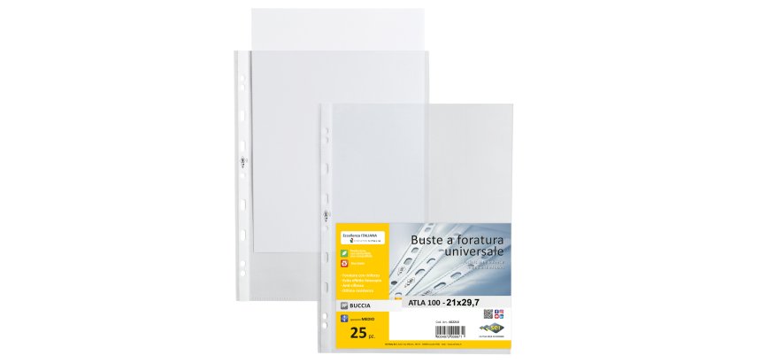 Buste forate Atla - medium - buccia - 21 x 29,7 cm - trasparente - Sei Rota - conf. 25 pezzi