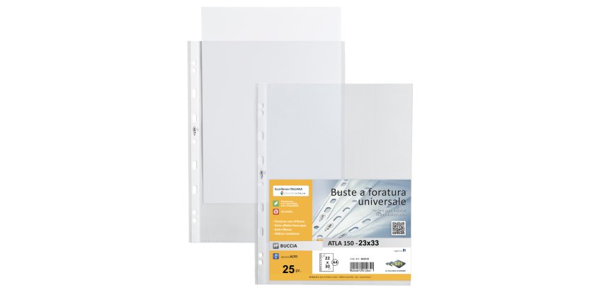 Buste forate Atla - pesante - buccia - 23 x 33 cm - trasparente - Sei Rota - conf. 25 pezzi