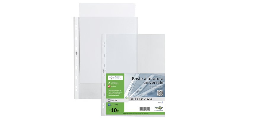 Buste forate Atla T - pesante - liscio - 25 x 35 cm - trasparente - Sei Rota - conf. 10 pezzi