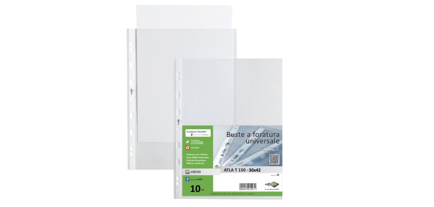 Buste forate Atla T - pesante - liscio - 30 x 42 cm (libro) - trasparente - Sei Rota - conf. 10 pezzi