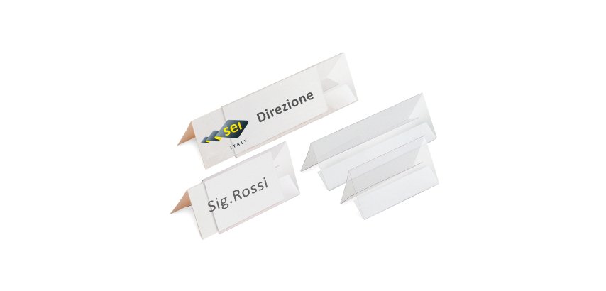 Portanome da tavolo Prisma - 15 x 5 cm - PVC trasparente - Sei Rota - conf. 10 pezzi