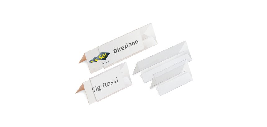 Portanome da tavolo Prisma - 15 x 5 cm - PVC trasparente - Sei Rota - conf. 10 pezzi