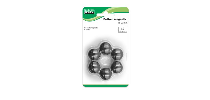 Bottoni magnetici - diametro 2 cm - nero - Lebez - blister 12 pezzi