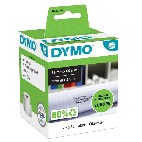 Rotolo 260 etichette LW 990120 - 36 x 89 mm - carta - indirizzi estesi - bianco - Dymo - conf. 2 rotoli