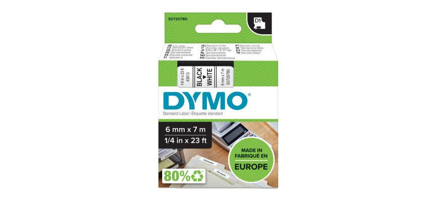 Nastro D1 standard 436130 - 6 mm x 7 mt - PL - nero/bianco - Dymo