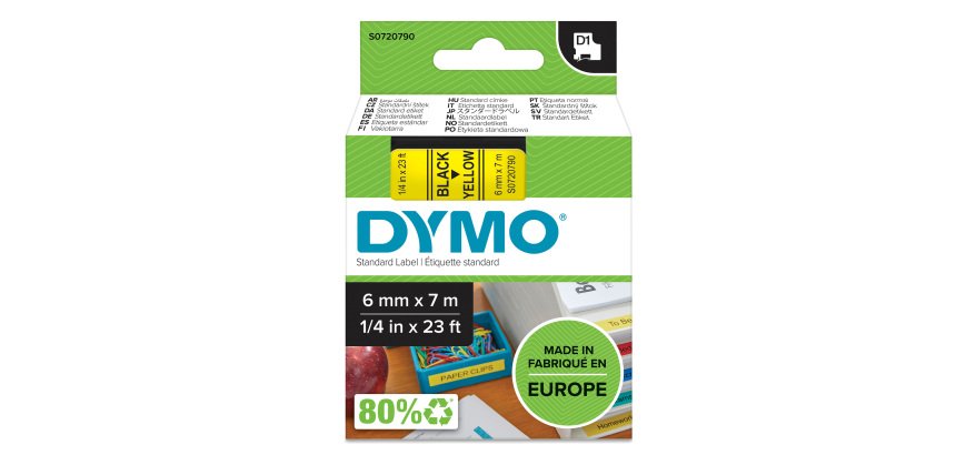 Nastro D1 standard 436180 - 6 mm x 7 mt - PL - nero/giallo - Dymo