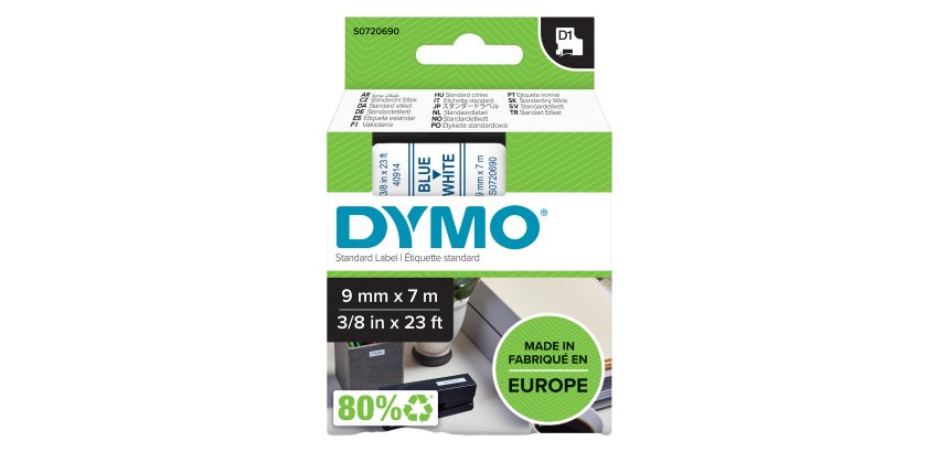 Nastro D1 standard 409140 - 9 mm x 7 mt - PL - blu/bianco - Dymo