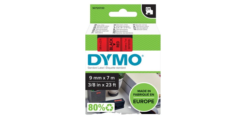 Nastro D1 standard 409170 - 9 mm x 7 mt - PL - nero/rosso - Dymo