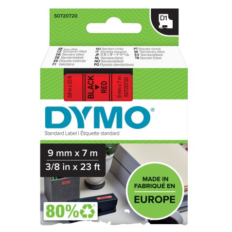 Nastro D1 standard 409170 - 9 mm x 7 mt - PL - nero/rosso - Dymo